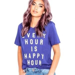 Wildfox Every Hour Is Happy Hour Graphic T-Shirt Baja Blue Size Small NWT